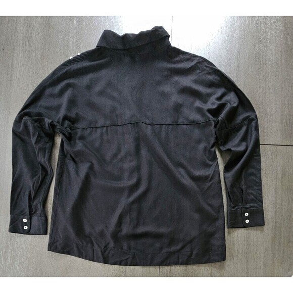 Zara Black Bead Pearl Accent Long Sleeve Button Down Blouse Shirt Medium Party - Picture 2 of 7